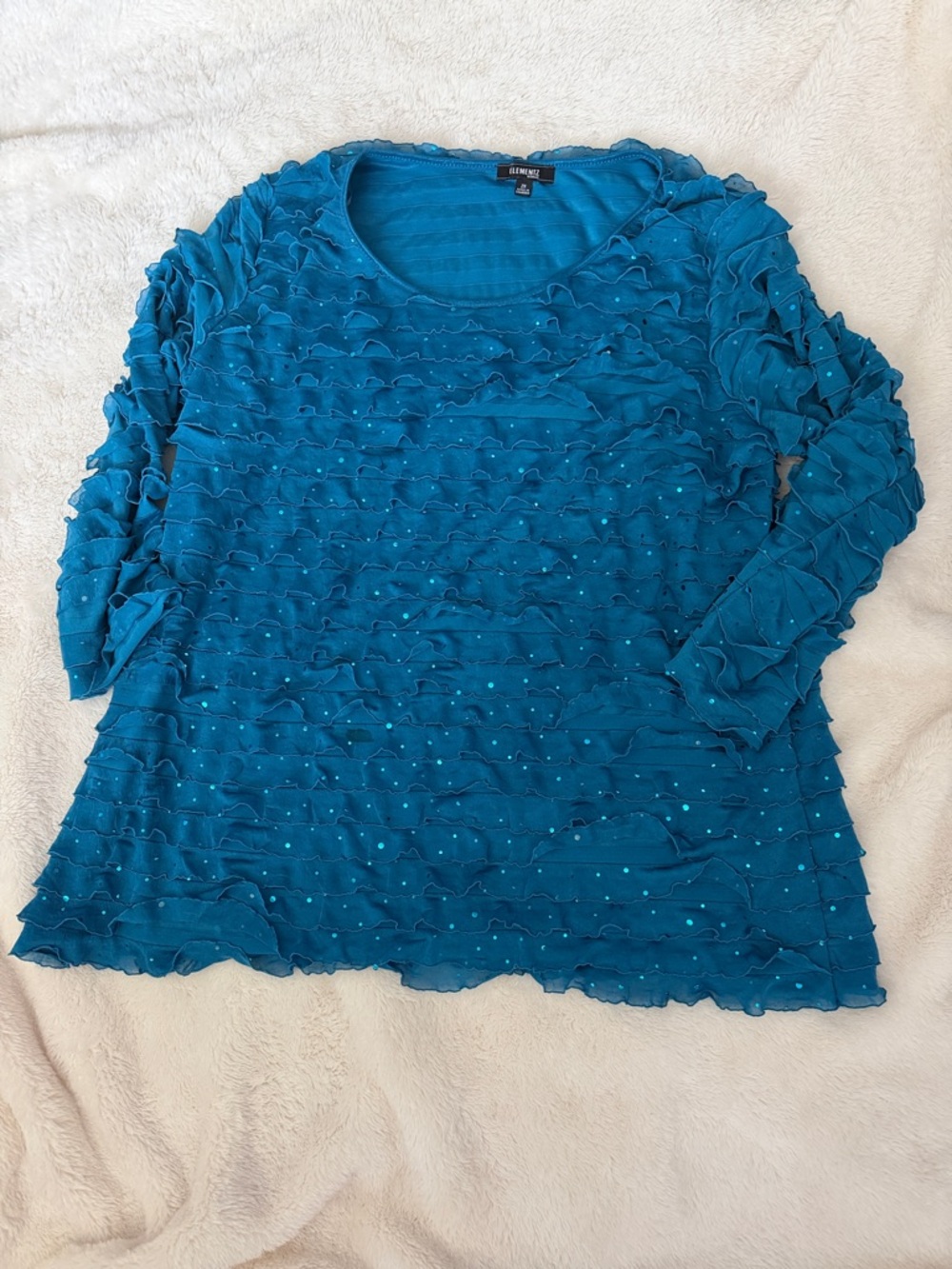 Alfani Blue Teal Chiffon Ruffle Top